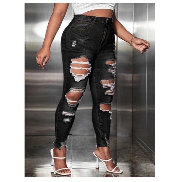NEW SHEIN SXY Plus High Waist Ripped Skinny Jeans - Picture 1 of 3